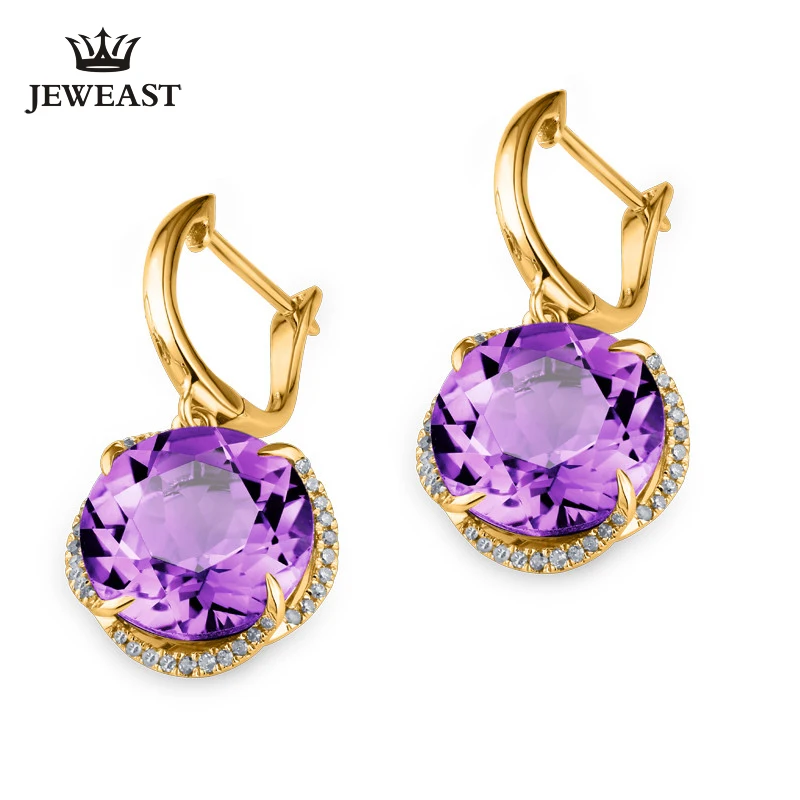 

Natural Amethyst 18K Pure Gold Earring Real AU 750 Solid Gold Earrings Diamond Trendy Fine Jewelry Hot Sell New 2019
