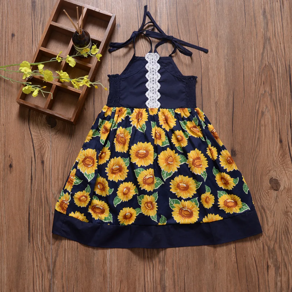 

MUQGEW Toddler Baby Kids Girls Sleeveless Ribbons Lace Sunflowers Summer Princess Dress Children Summer Clothes kız cocuk elbise
