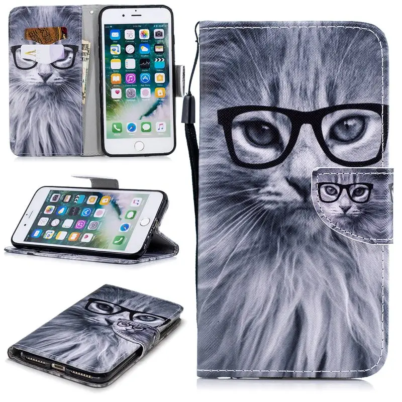 Роскошь для Coque iPhone 8 флип кожаный Capinha Para O 7 Plus сова кошка Лев цветок плюс |