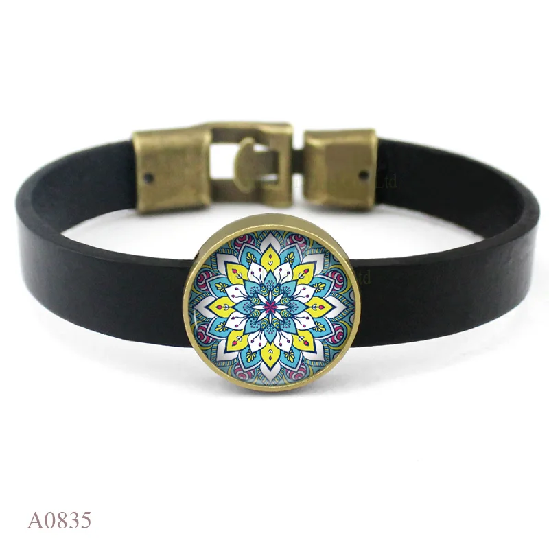 Мужской и женский кожаный браслет с подвеской 18 мм со стеклом кабошонами|leather charm