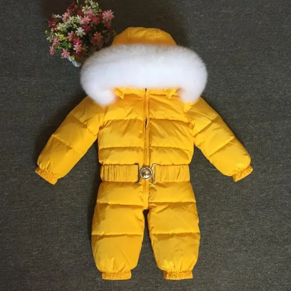 Детский зимний комбинезон, детский воротник из натурального меха, Детский комбинезон для мальчиков и девочек, детская одежда Cyy350 - Цвет: yellow white fox
