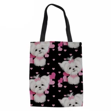 Женская Холщовая Сумка ручной работы с 3D принтом Мальтийский хлопок шоппинг Школа Путешествия Женские складные сумки на плечо