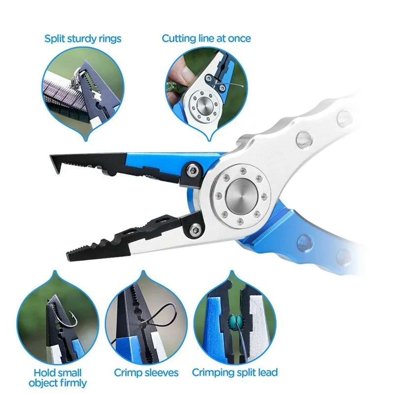 

Aluminum Fishing Pliers Braid Cutters Split Ring Pliers Hook Remover Fish Holder with Sheath and Lanyard Fishing Tools