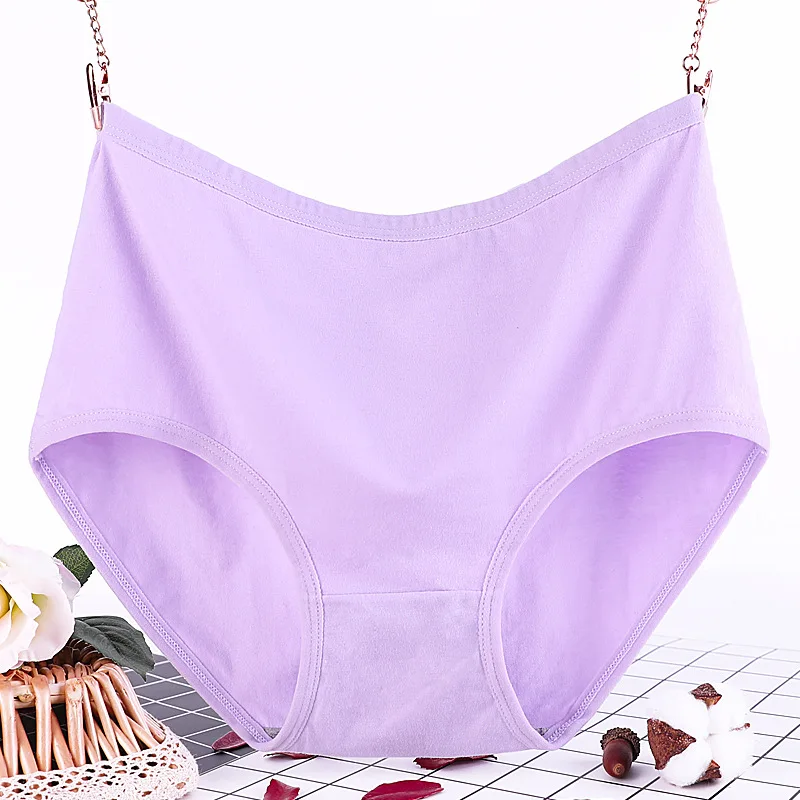 

New Solid Color Anti-microbial Briefs Comfortable Cotton Underwear Women's Large Size Low Waist Briefs