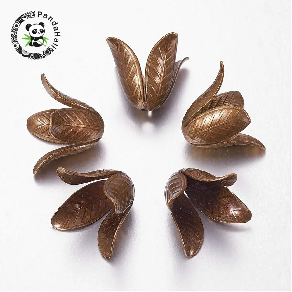 Antique Bronze 4 Petal Brass Flower Bead Caps, Cadmium Free & Nickel