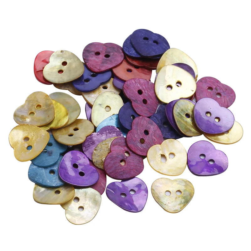 

50PCS Mixed color heart Shape Mother of Pearl Shell Craft Buttons 14x14mm FASHION