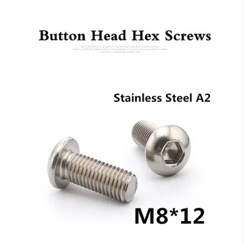 

100pcs/lot ISO7380 M8*12 A2 Stainless Steel Hexagon Socket Button Head Screws