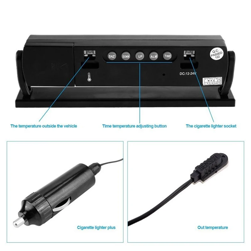Автомобильный ЖК-цифровой автомобильный измеритель температуры напряжения, измеритель температуры, монитор, будильник 3 в 1