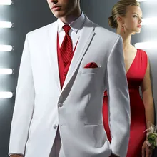 Свадебная вечеринка выпускного вечера костюм HommeMen костюмы Мода Высокое качество Terno белый жакет брюки Красная Туника галстук Нотч две кнопки