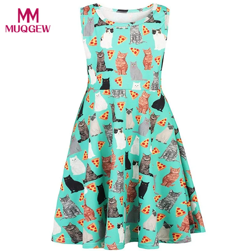 

MUQGEW 5-13T Youth Teen Kids Girl Sleeveless Cartoon Cats Dress Party Sundress Clothes 2019 fashion sukienki dziewczynka #sg