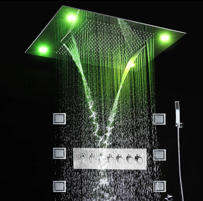 Ванная комната светодиодный спа массажная насадка для душа дождь Водопад Туман дождевая занавеска боковые струи термостатический набор для душа