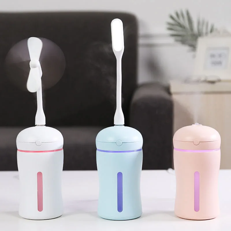 Car air freshener Heart Humidifier 3 in 1 Ultrasonic Air Purifier USB Fan Portable With LED Light Office Home Mist Maker