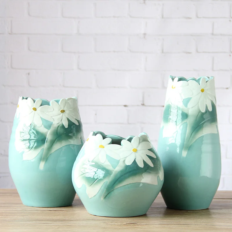 Artistic Ceramic Porcelain Tabletop Vase Set 3 Pcs With