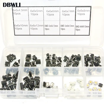 

100pcs / 10 models 6*6 Light micro touch Switch sets Push Button Switch Kit , Height: 4.3MM - 12MM DIP 4Pin 6x6 Keys Tact ON/OFF