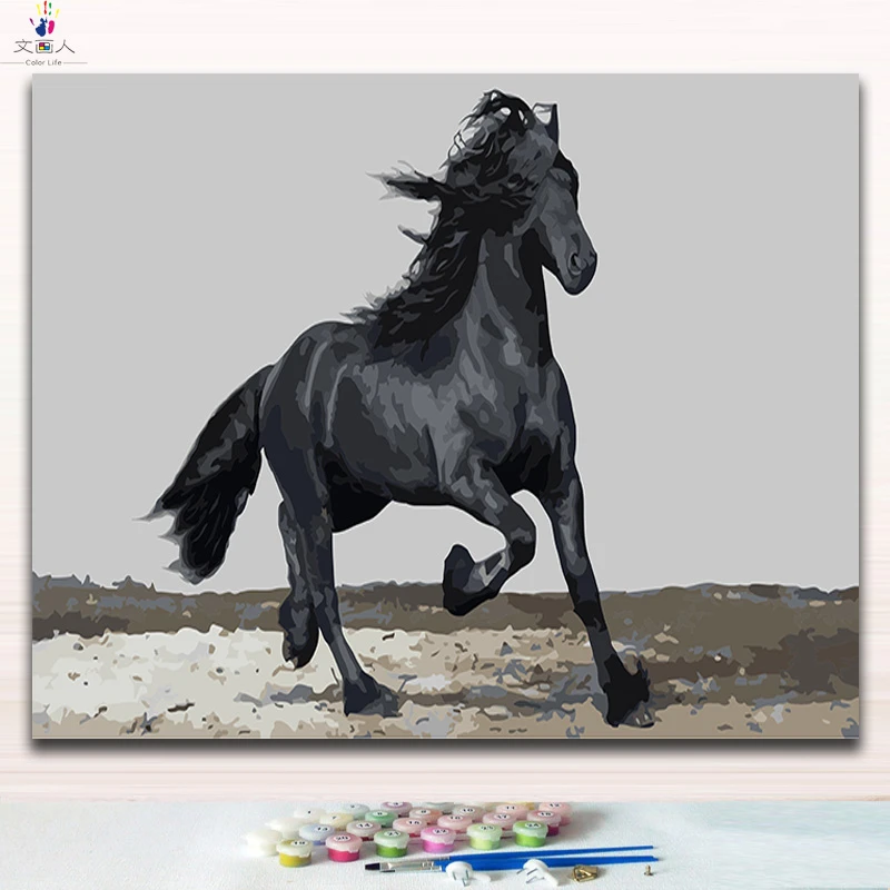 Running Black Horse Pictures Paintings Colorings Paints By Numbers With Paints Colors Handmade Gift To Friends For Wall Decor Paint By Number Aliexpress
