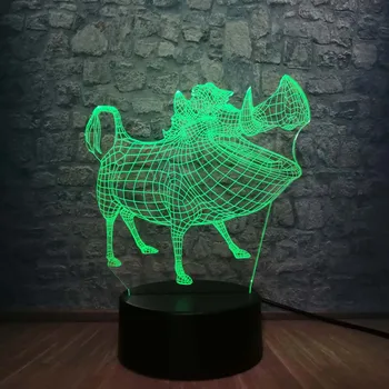 

3D Lamp Animal Cartoon Wild Boar Multicolor Change Bedroom Sleep Night Light RGB Blub LED Table Lamp Holiday Gift Kid Toys