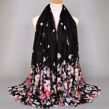 

High quality printe floral cotton glitter plaid shawls hijab popular wrap head muslim Muffler 6 color scarves/scarf 180*95cm