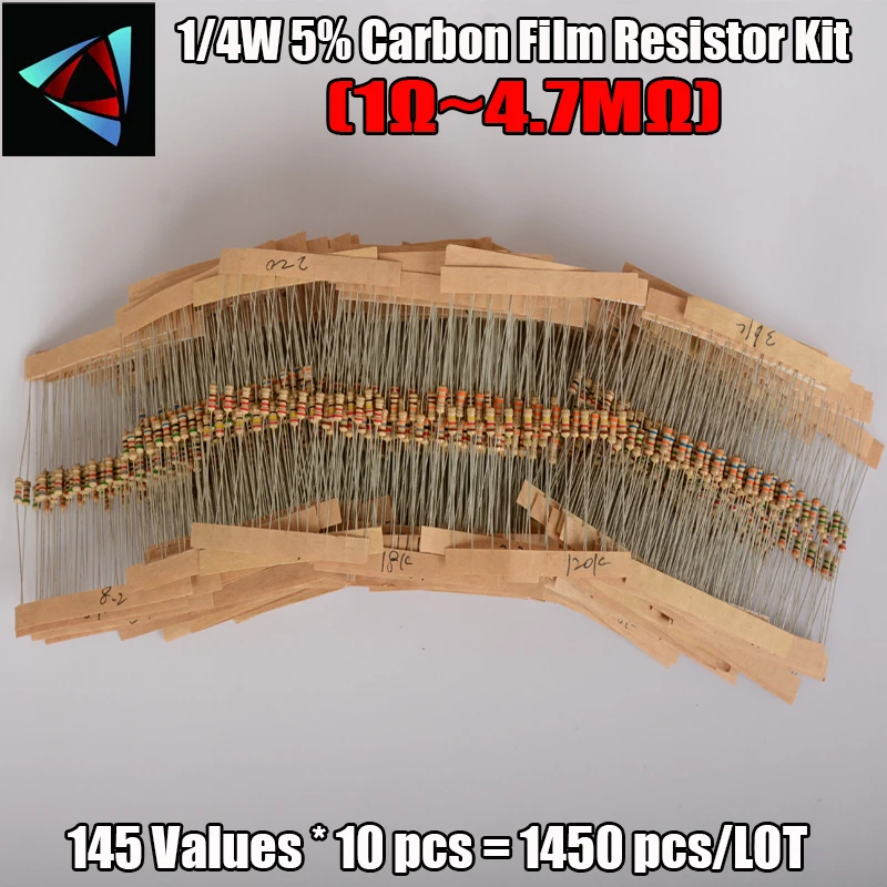1450 шт. 1/4 Вт 5% 145 значения x 10 резисторы 0 33-4 7 м набор ассортимента карбоновых