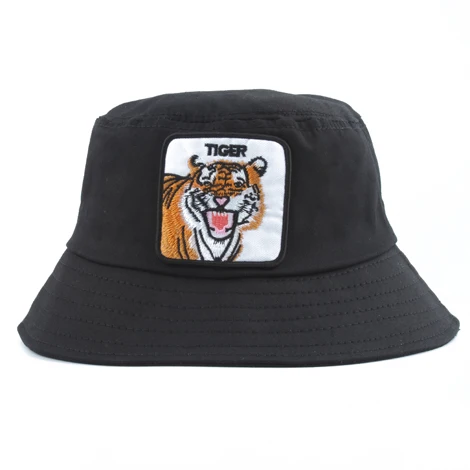 Животного Панама с вышивкой Для мужчин рыбаловедские Снасти Шляпа Для женщин летнее солнце кепка с покрывалом хип-хоп Улица Боб Hat - Цвет: tiger