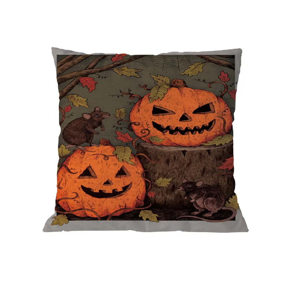 Pumpkin Printed Halloween Pillow Cover Polyester Cushion Cover