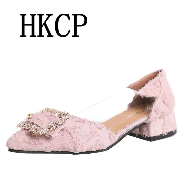 

Women's Pumps Spring summer new pointed rhinestone women shoes square buckle scoop shoes soft bottom transparent stitching shoes