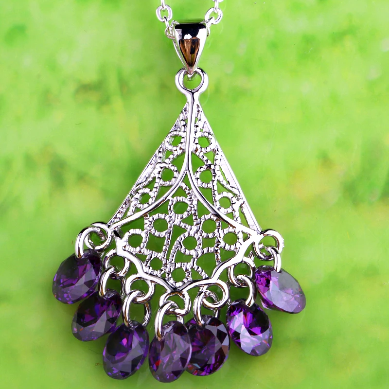 

JROSE Fashion Women Beautiful Round Cut Purple CZ Silver Color Pendant No Chain Necklace Engagement Wedding Party