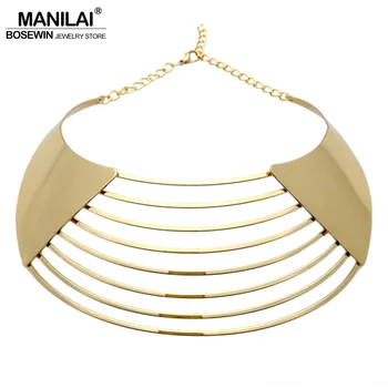 

MANILAI Punk Big Metal Torques Choker Necklaces For Women Fashion Jewelry Layered Hollow Bib Collar Statement Necklace