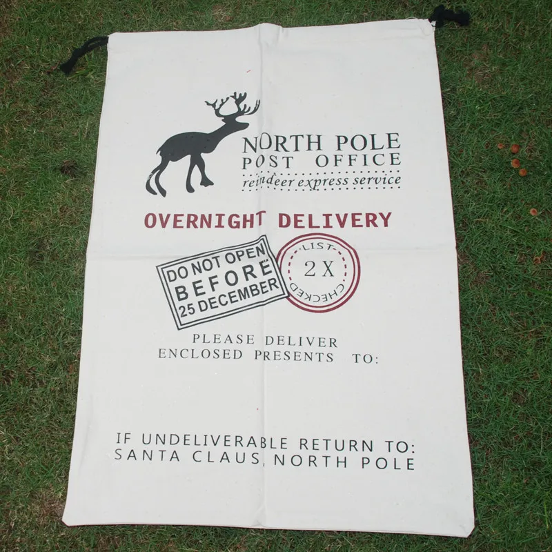 Wholesale Canvas Blanks Santa Claus Drawstring Bag Reindeer Claus Christmas Gifts Sack Red Santa Sacks DOM