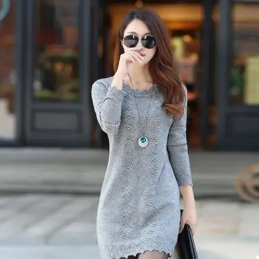 

Women Sweaters Dress Pullovers 2018 Winter Warm Long Knitted Sweater Knitwear Poncho Tunics Gray Black Pink Plus Size 3XL QW2