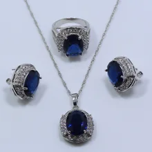 AAA+ качество 925 Серебряные Ювелирные наборы с серьга с синим Цирконом ожерелье кулон кольцо для леди/Девушки подарочная коробка T205