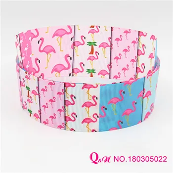

Q&N ribbon 16mm 22mm 25mm 38mm 50mm 75mm Flamingos printed grosgrain ribbon webbing 50yards/roll for hair tie free shipping