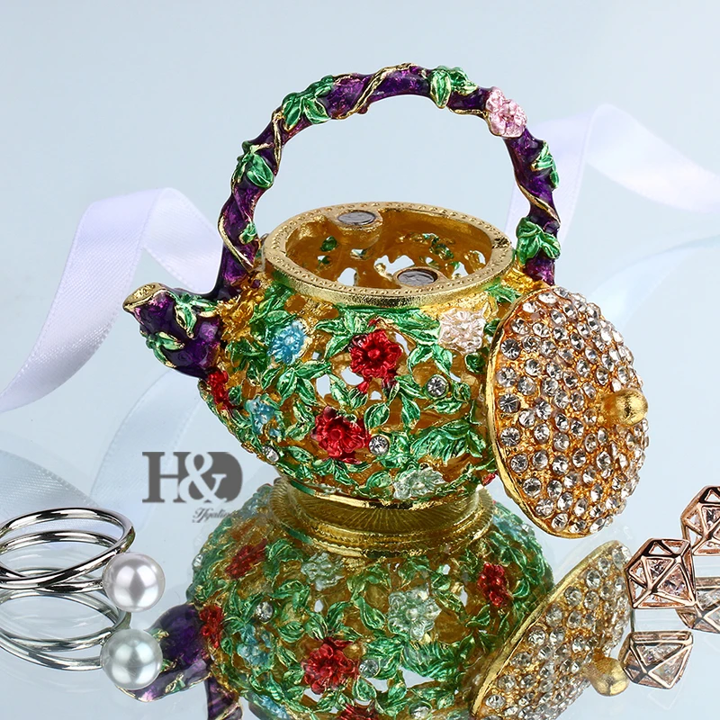 H & D 4 7 дюйма цветной цветочный чайник Безделушка на петлях мини ручная роспись