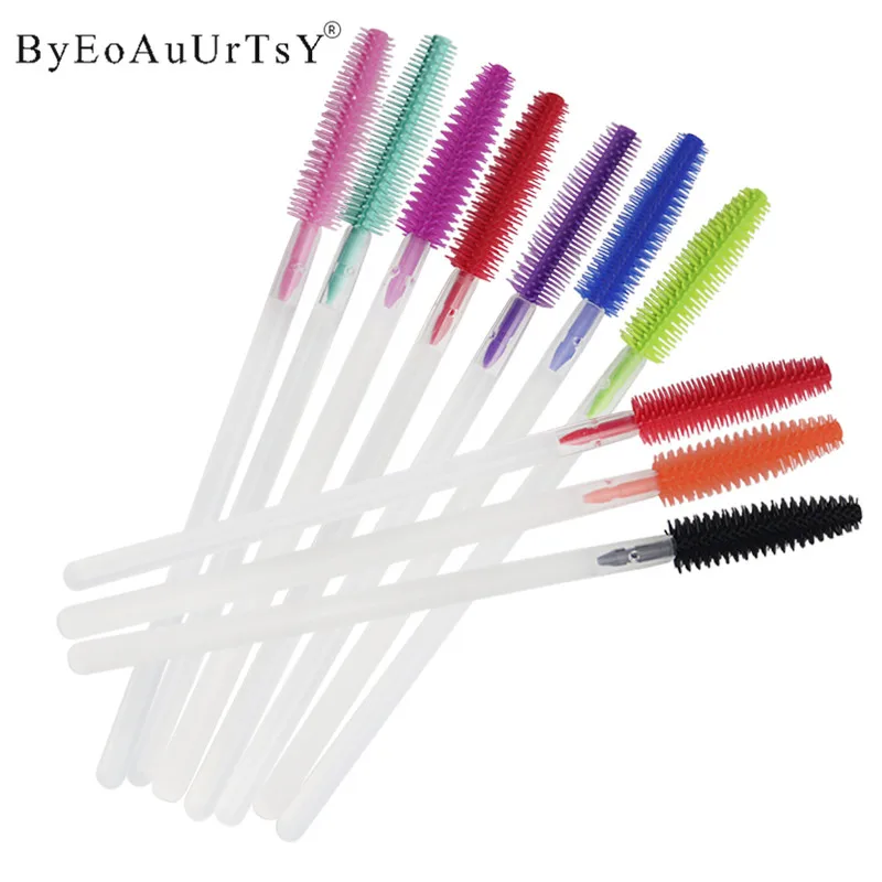 

200pcs Silicone Eyelashes Brush Disposable Makeup Brushes Transparent Handle One-off Mascara Wands Applicator Eyelash Extension