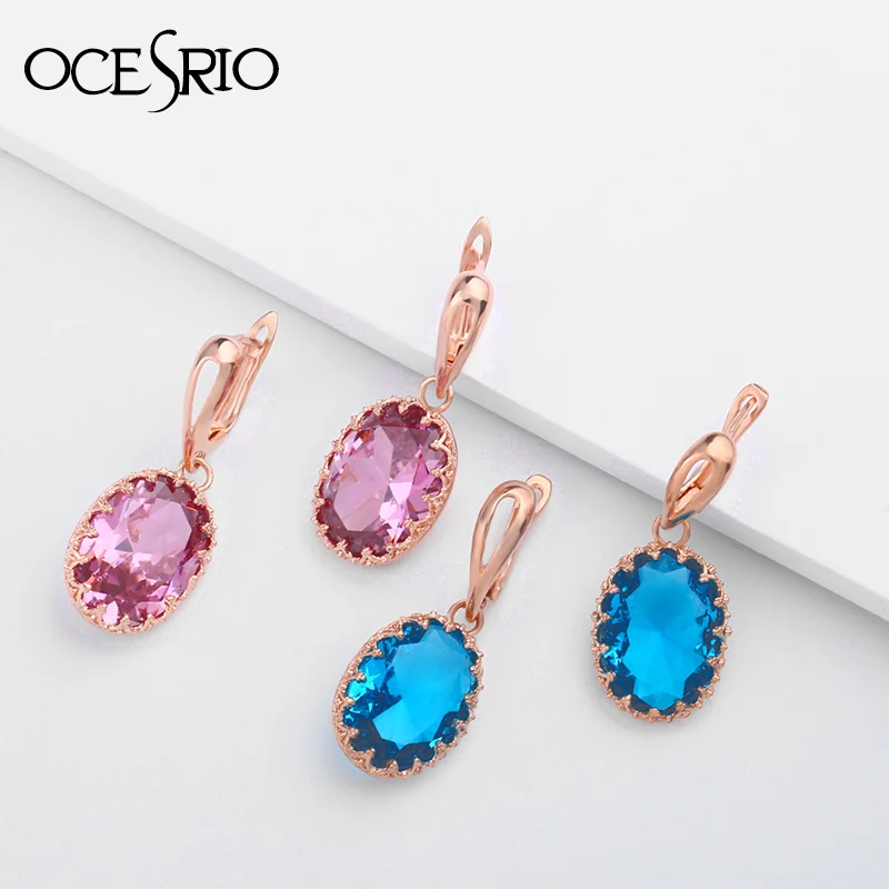 

OCESRIO Zircon Gold 585 Jewelry Earrings with Stones Fashion Party Jewelry 585 Rose Gold Zirconia Hanging Earrings 2019 ers-n39