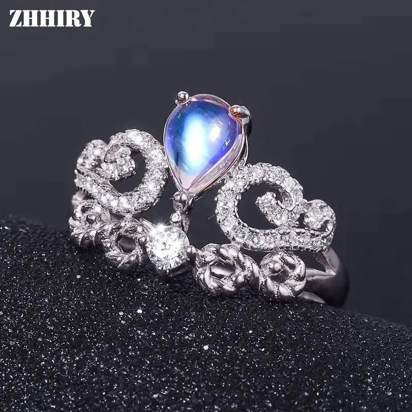 ZHHIRY Real Natural Moonstone Ring Solid 925 Sterling Silver For Woman Genuine Gemstone Rings Girl Fine Jewelry