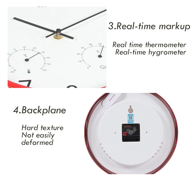 Бесшумные настенные часы с термометром и гигрометром, круглые аксессуары для украшения дома, современные настенные часы, идеи подарка 50KO525