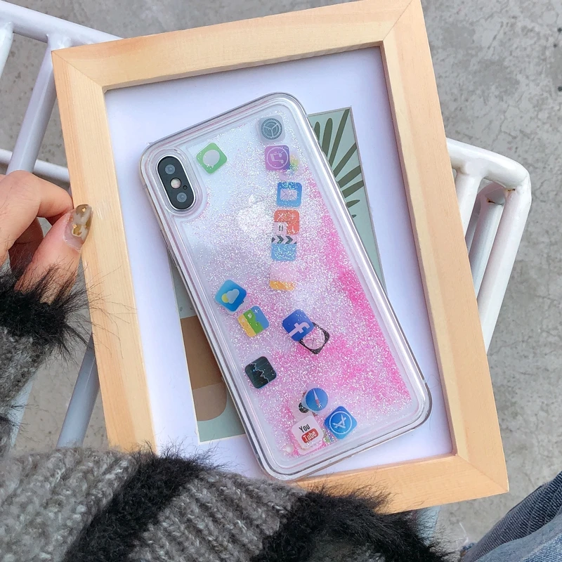 Милый чехол для мобильных приложений iPhone 7 7Plus 8 8Plus 6 6s Plus с блестящим жидким песком