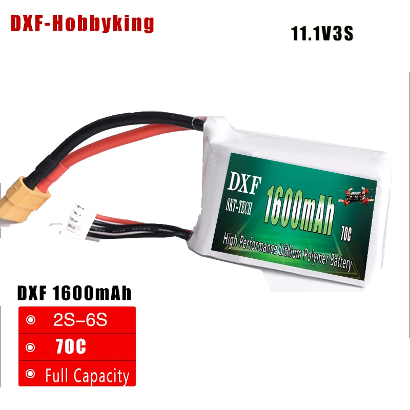 2018 dxf высокое качество 11.1 В 1600 мАч 3 S 70C lipo Батарея для Радиоуправляемый вертолет