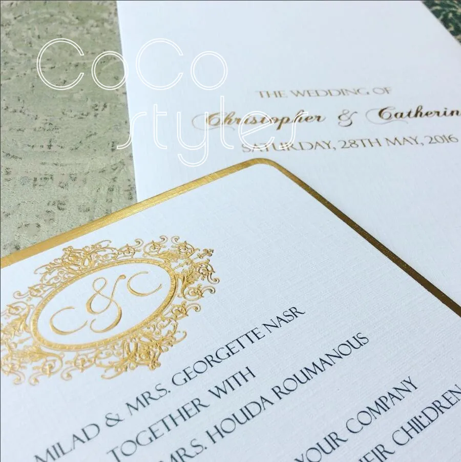  Cocostyles personalized elegant single hardcover wedding invitation with gold foiling for modern we - 32878416358