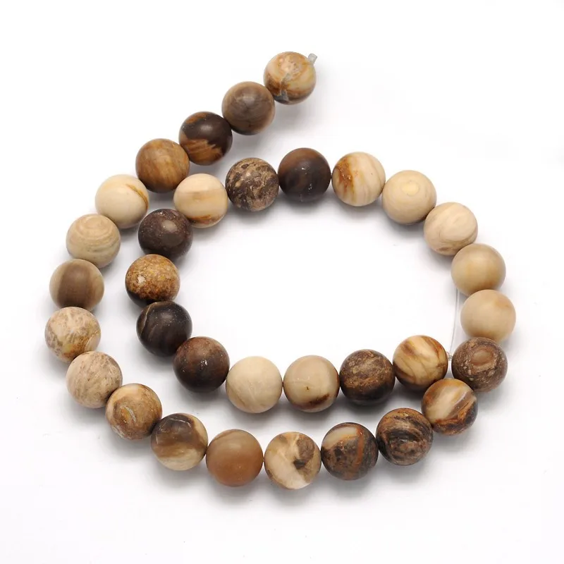 Billig 4mm 6mm 8mm 10mm Matt Runde Lose Natürliche Versteinertes Holz Perlen für Schmuck Machen Armband Halskette DIY Loch 1mm 15,3\