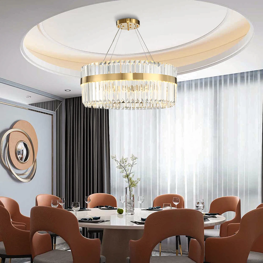 

New modern round gold crystal chandelier lighting luxury led lamps for living/dining room home light fixture indoor lights