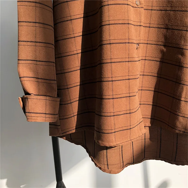 Loose cotton Checkered plaid College blouses shirt 2018 Cage female long sleeve Casual women Blouse shirt office lady tops (3)