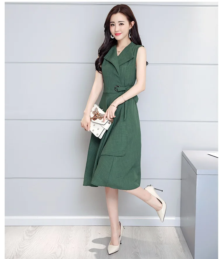 Cotton Linen Summer Office Dress A-line Robe Femme Ete 2018 Grande Taille 5XL V Neck Plus Size Black Office Dress13