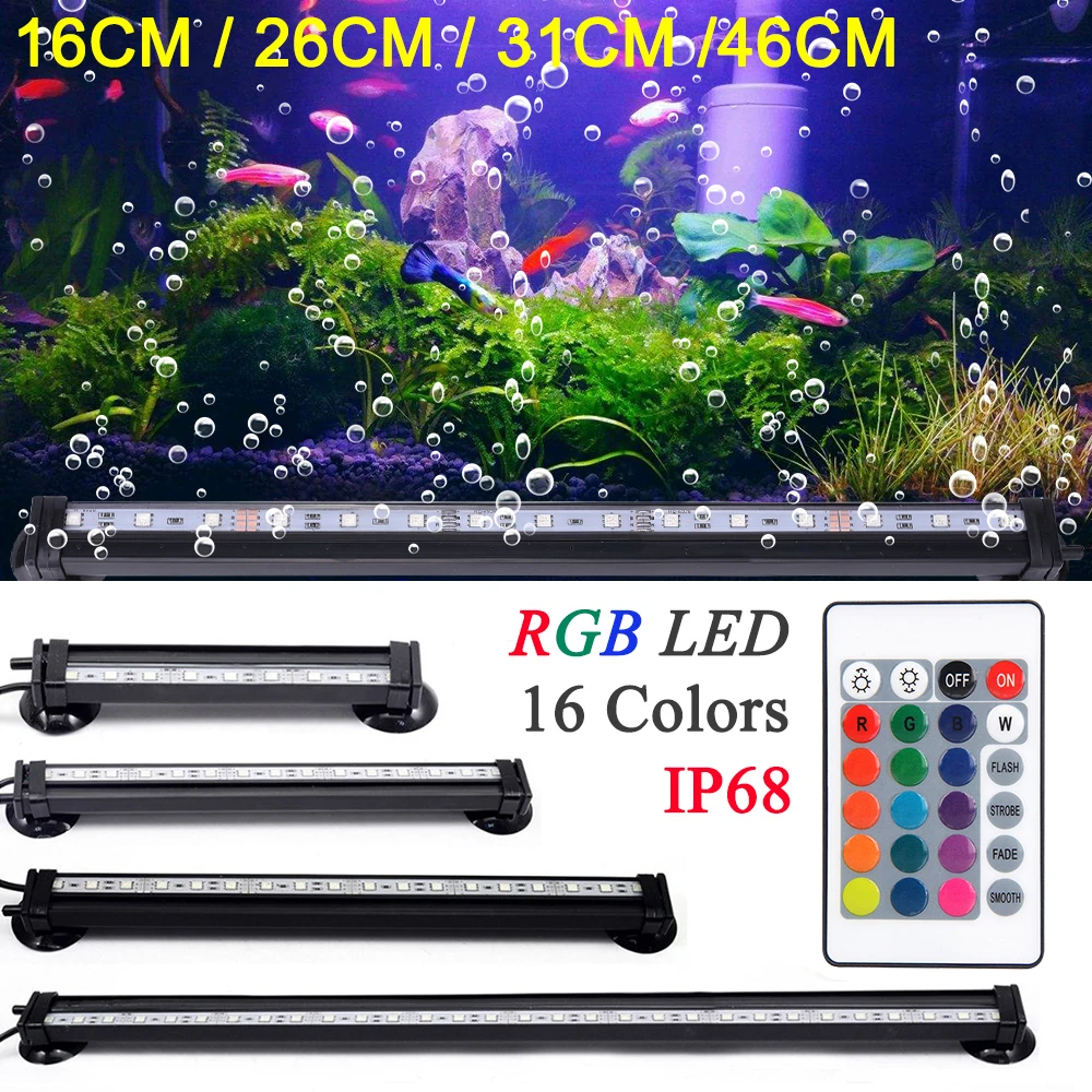 Aquarium Light LED 16- 51CM 5050 RGB Waterproof Remote Control Lamp Aquarium Fish Tank Underwater Submersible Light D30