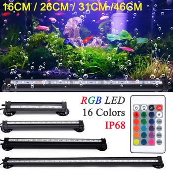 

Waterproof LED Aquarium Light Submersible Fish Tank Lamp Bar 16CM - 51CM Air Bubble Lamp RGB Remote Control AC100-240V