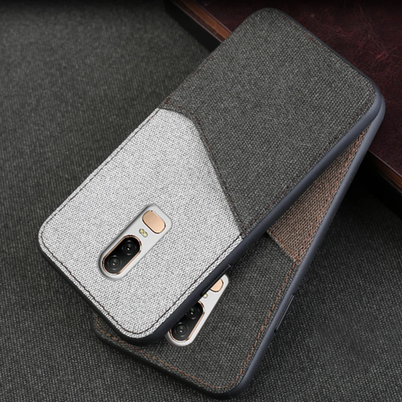 

Canvas Phone Case For Oneplus 5 5T 6 Case Soft TPU Edge Color stitch Back Cover Card Pocket For Oneplus 6 5t