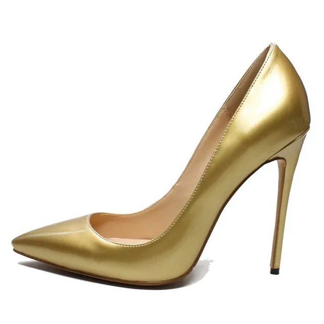 Elegant Gold Sliver High Heels Shoes Pointed Toe Women Pumps Genuine ...