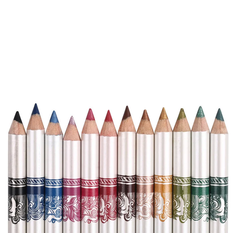 

12-color eyeliner Long-lasting not blooming wooden pole high-gloss eye shadow lip liner