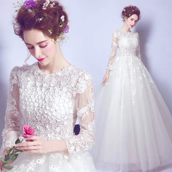 Женское платье с длинным рукавом белое для свадебной вечеринки|long wedding|gowns bridalgown