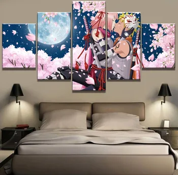 

5 Piece HD Print Large Naruto Anime Poster Cuadros Landscape Canvas Wall Art Home Decor For Living Room Canvas Painting(Frame)
